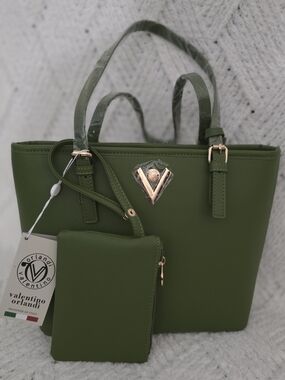 Valentino Orlandi Olive Green Tote with Matching Pouch
